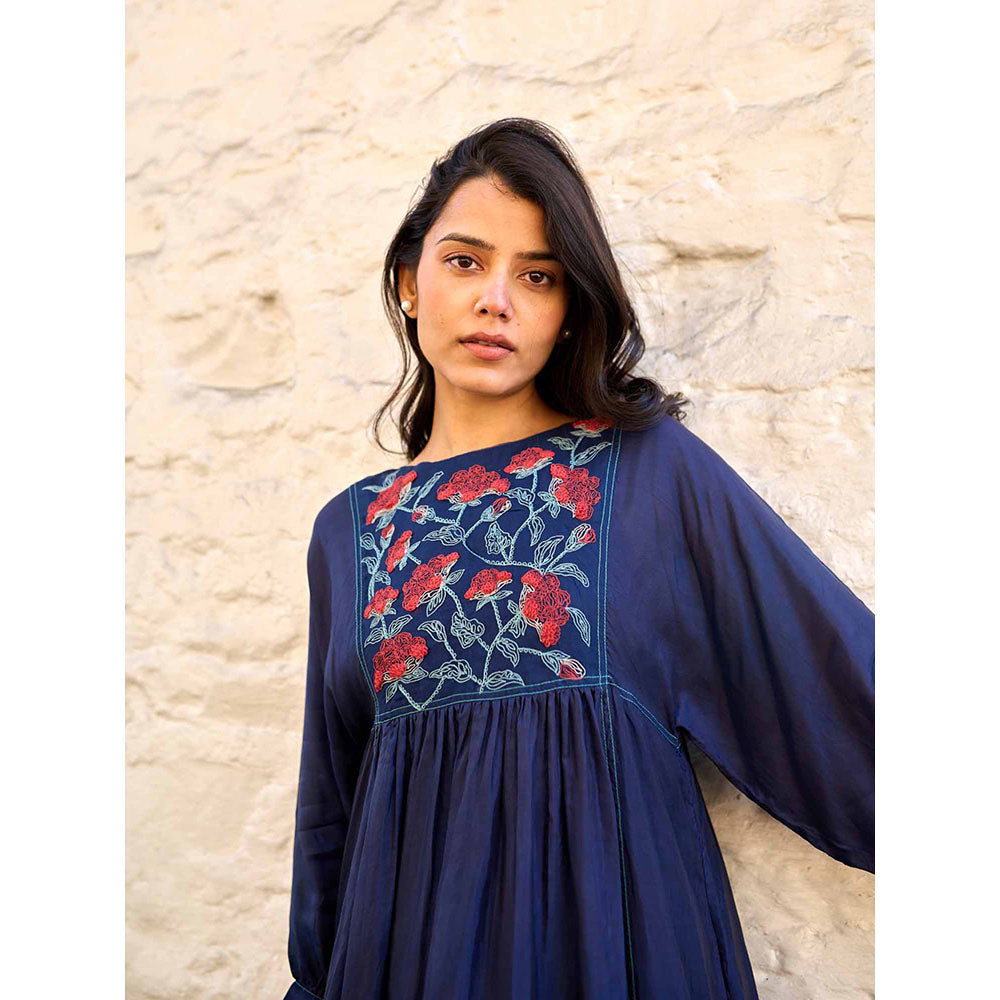 AYAKA Linda Navy Blue Panel Midi Dress with Inner (Set of 2)