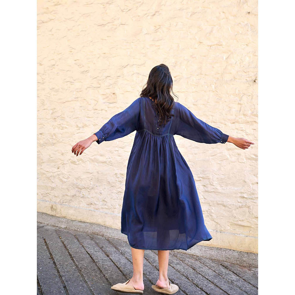 AYAKA Linda Navy Blue Panel Midi Dress with Inner (Set of 2)