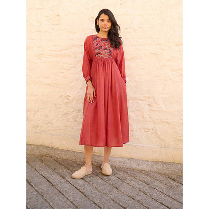 AYAKA Linda Rust Panel Midi Dress with Inner (Set of 2)
