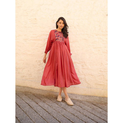 AYAKA Linda Rust Panel Midi Dress with Inner (Set of 2)