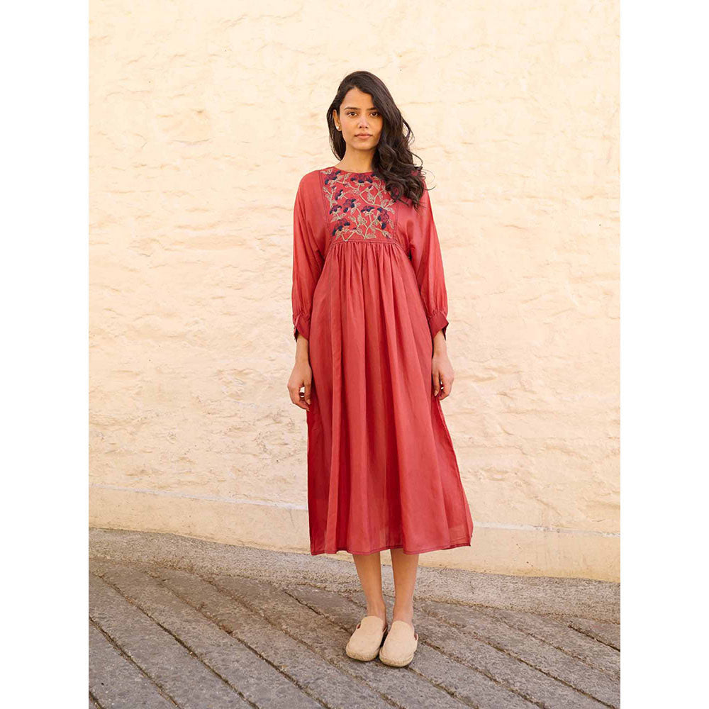 AYAKA Linda Rust Panel Midi Dress with Inner (Set of 2)