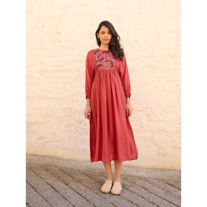 AYAKA Linda Rust Panel Midi Dress with Inner (Set of 2)