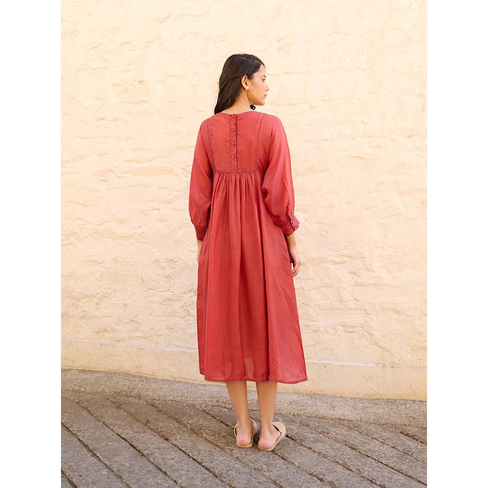 AYAKA Linda Rust Panel Midi Dress with Inner (Set of 2)