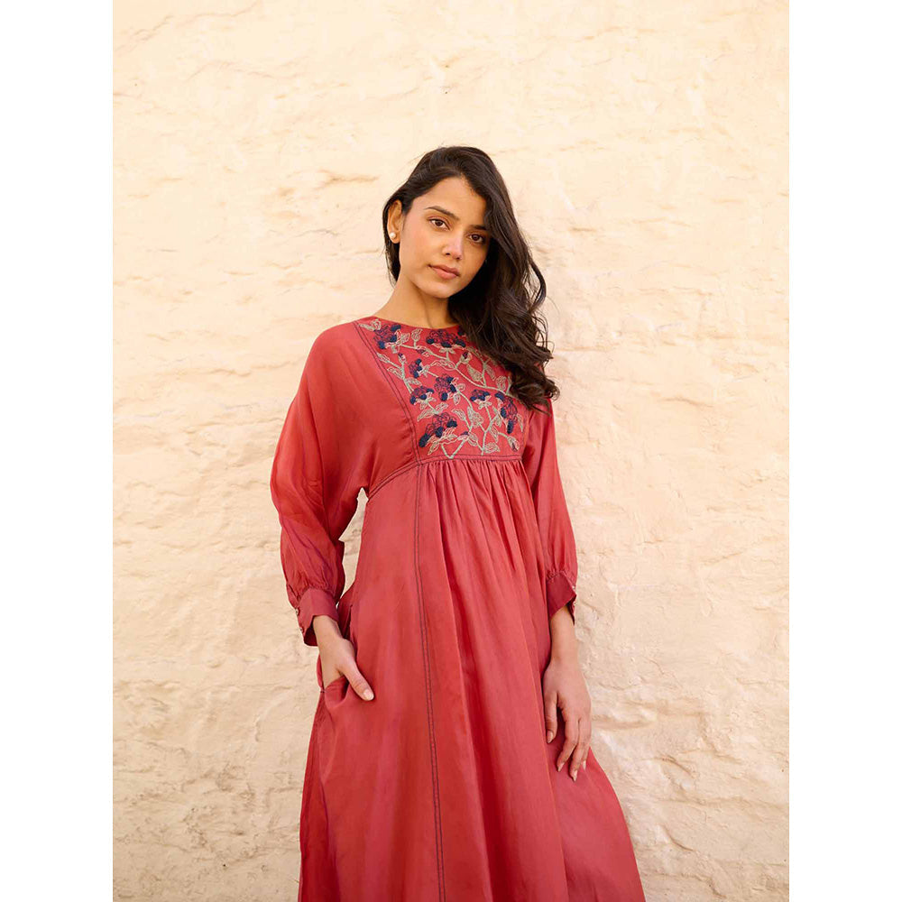 AYAKA Linda Rust Panel Midi Dress with Inner (Set of 2)