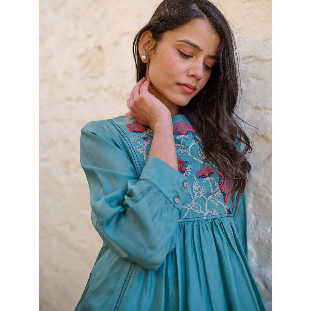 AYAKA Linda Teal Panel Midi Dress with Inner (Set of 2)