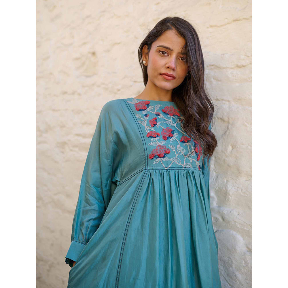 AYAKA Linda Teal Panel Midi Dress with Inner (Set of 2)