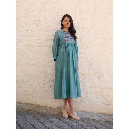 AYAKA Linda Teal Panel Midi Dress with Inner (Set of 2)