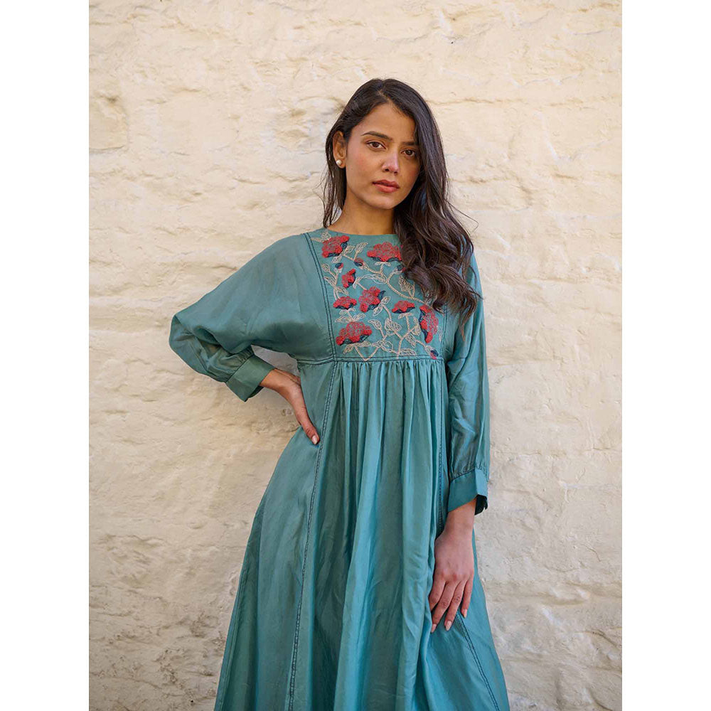 AYAKA Linda Teal Panel Midi Dress with Inner (Set of 2)