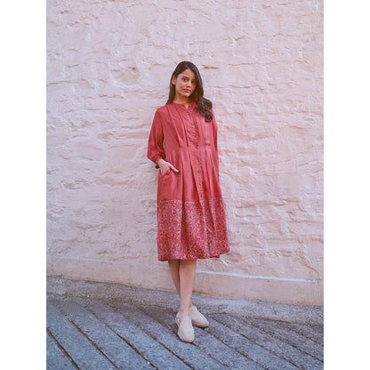 AYAKA Ethel Rust Block Printed Midi Dress with Inner (Set of 2)