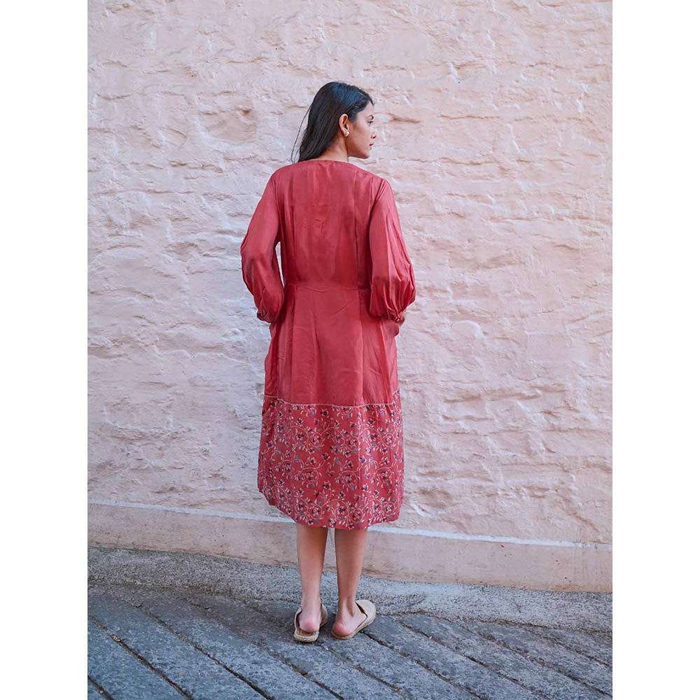 AYAKA Ethel Rust Block Printed Midi Dress with Inner (Set of 2)