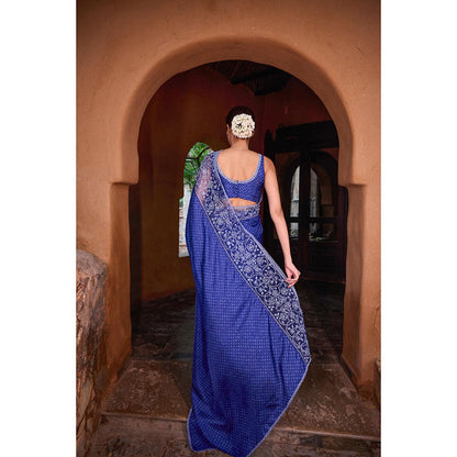 AYAKA Floral Blue Hand Embroidered Saree without Blouse