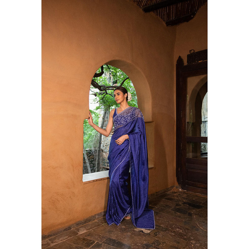 AYAKA Floral Blue Hand Embroidered Saree without Blouse