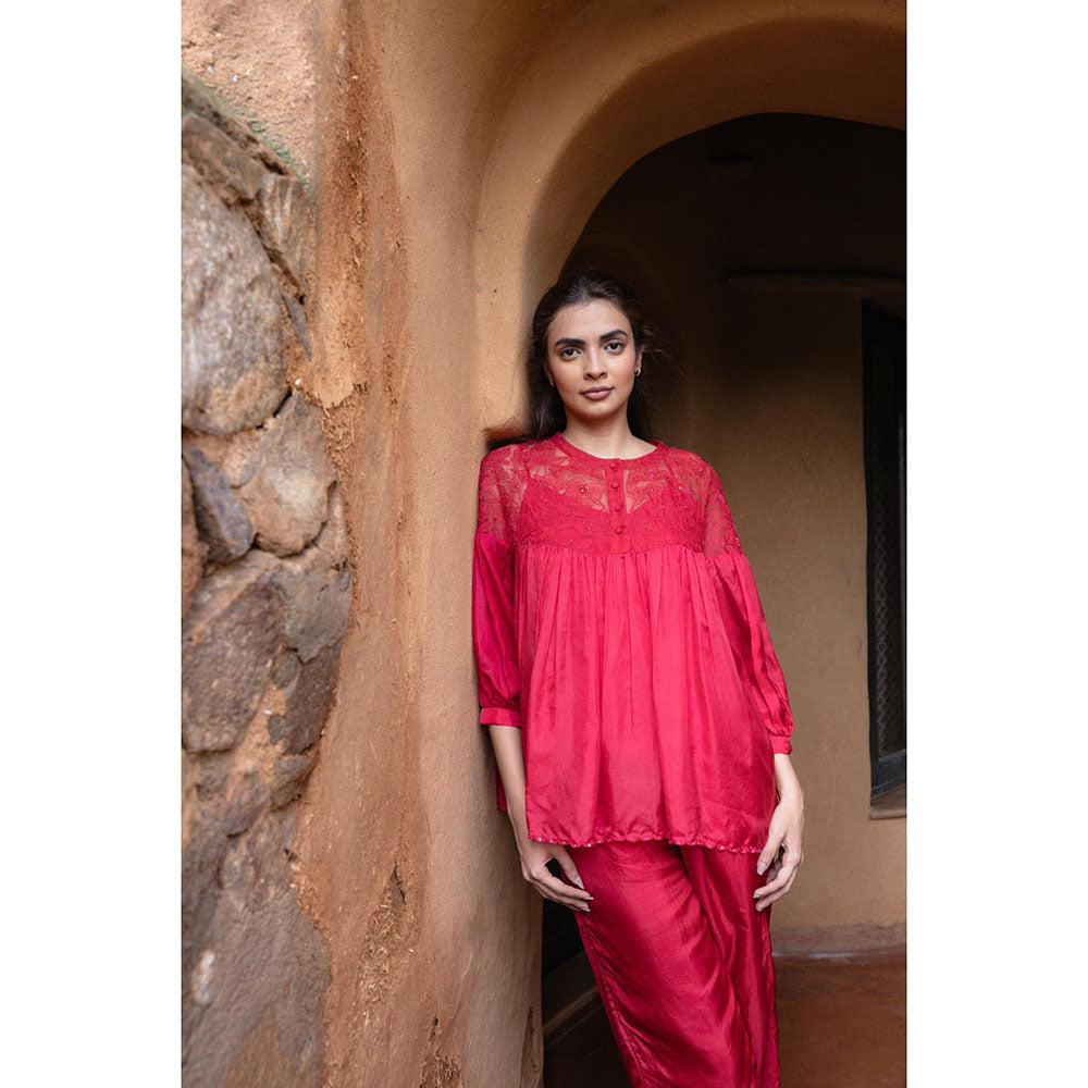 AYAKA Polly Red Hand Embordered Top (Set of 2)