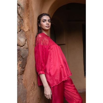 AYAKA Polly Red Hand Embordered Top (Set of 2)