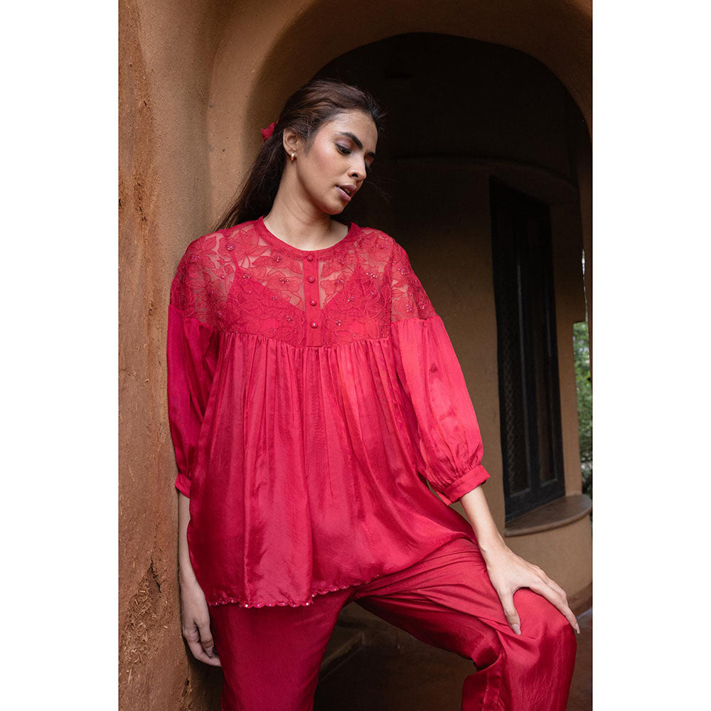 AYAKA Polly Red Hand Embordered Top (Set of 2)