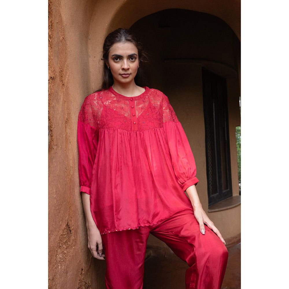 AYAKA Polly Red Hand Embordered Top (Set of 2)