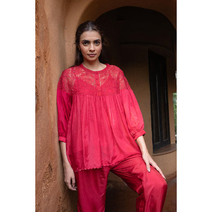 AYAKA Polly Red Hand Embordered Top (Set of 2)