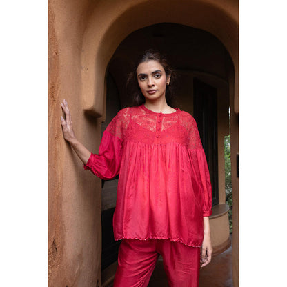 AYAKA Polly Red Hand Embordered Top (Set of 2)