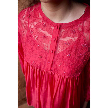 AYAKA Polly Red Hand Embordered Top (Set of 2)