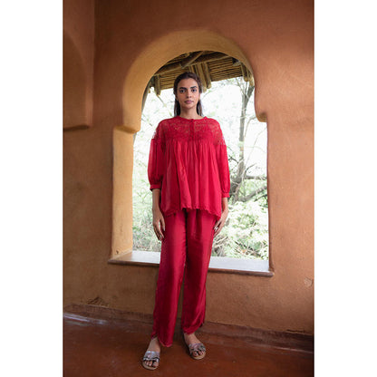 AYAKA Polly Red Hand Embordered Top (Set of 2)