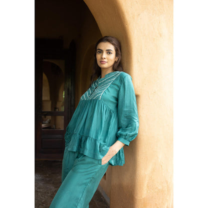 AYAKA Cara Green Hand Embordered Top