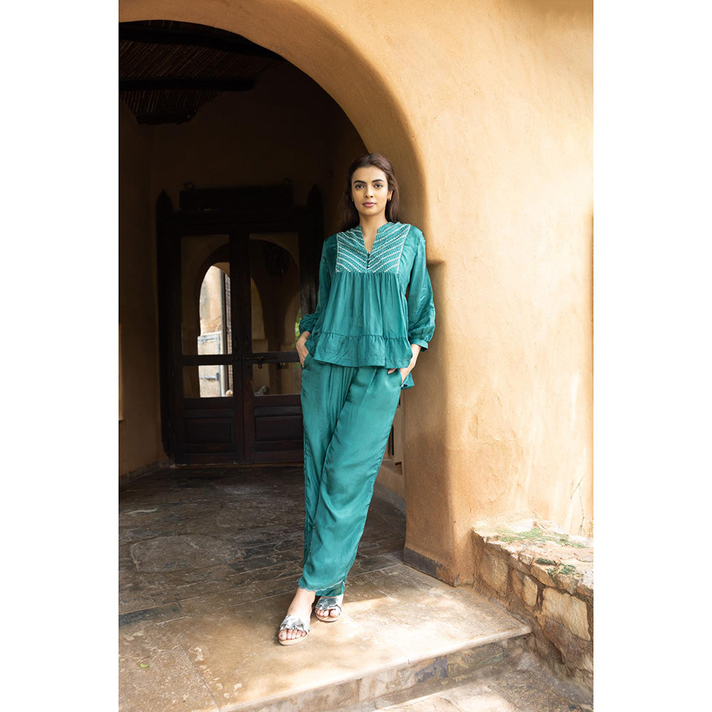 AYAKA Cara Green Hand Embordered Top