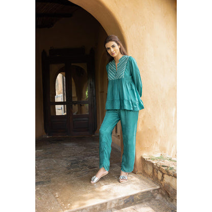 AYAKA Cara Green Hand Embordered Top