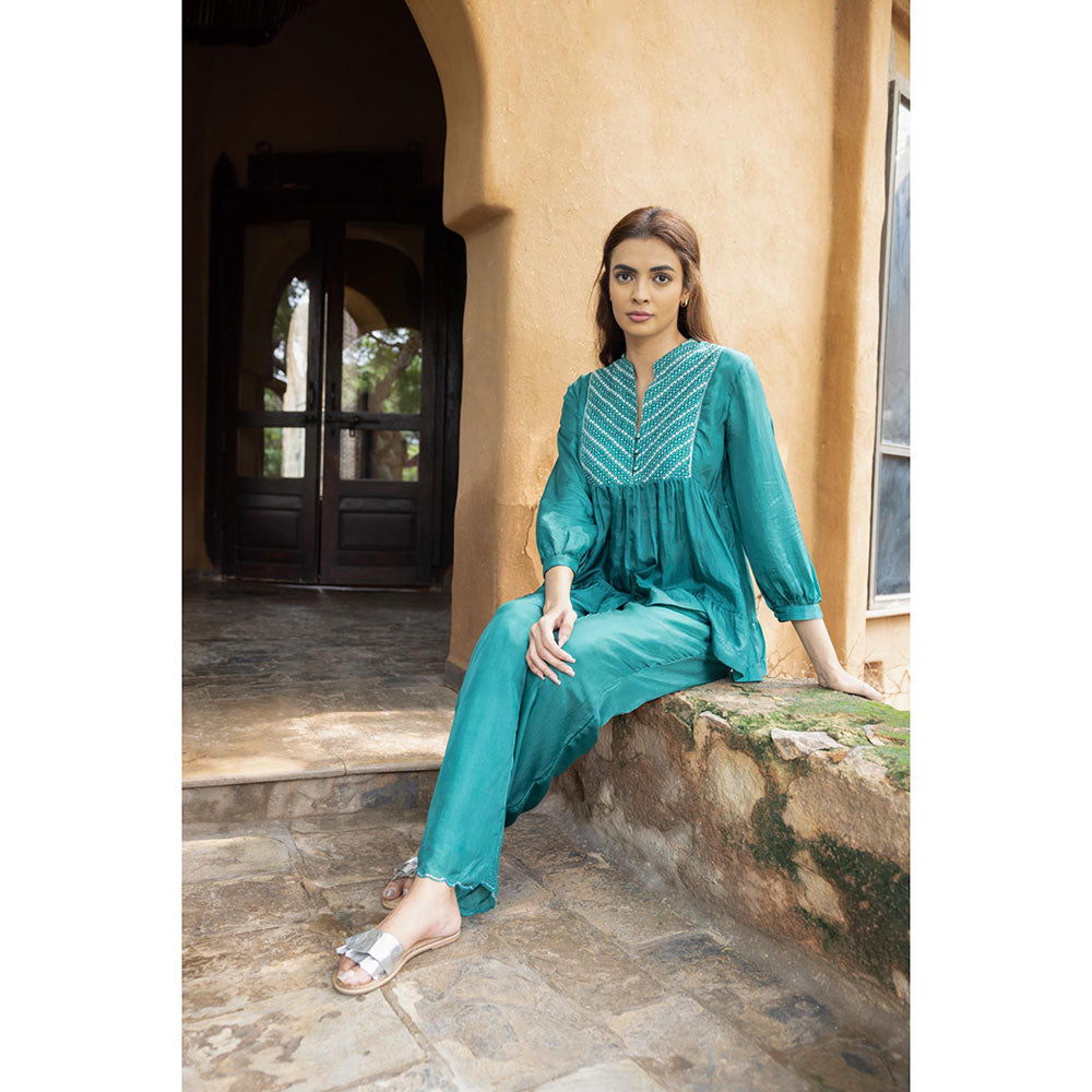 AYAKA Cara Green Hand Embordered Top