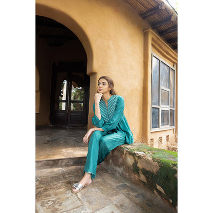 AYAKA Cara Green Hand Embordered Top