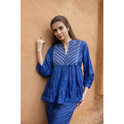 AYAKA Cara Blue Hand Embordered Top