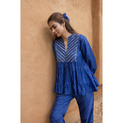 AYAKA Cara Blue Hand Embordered Top