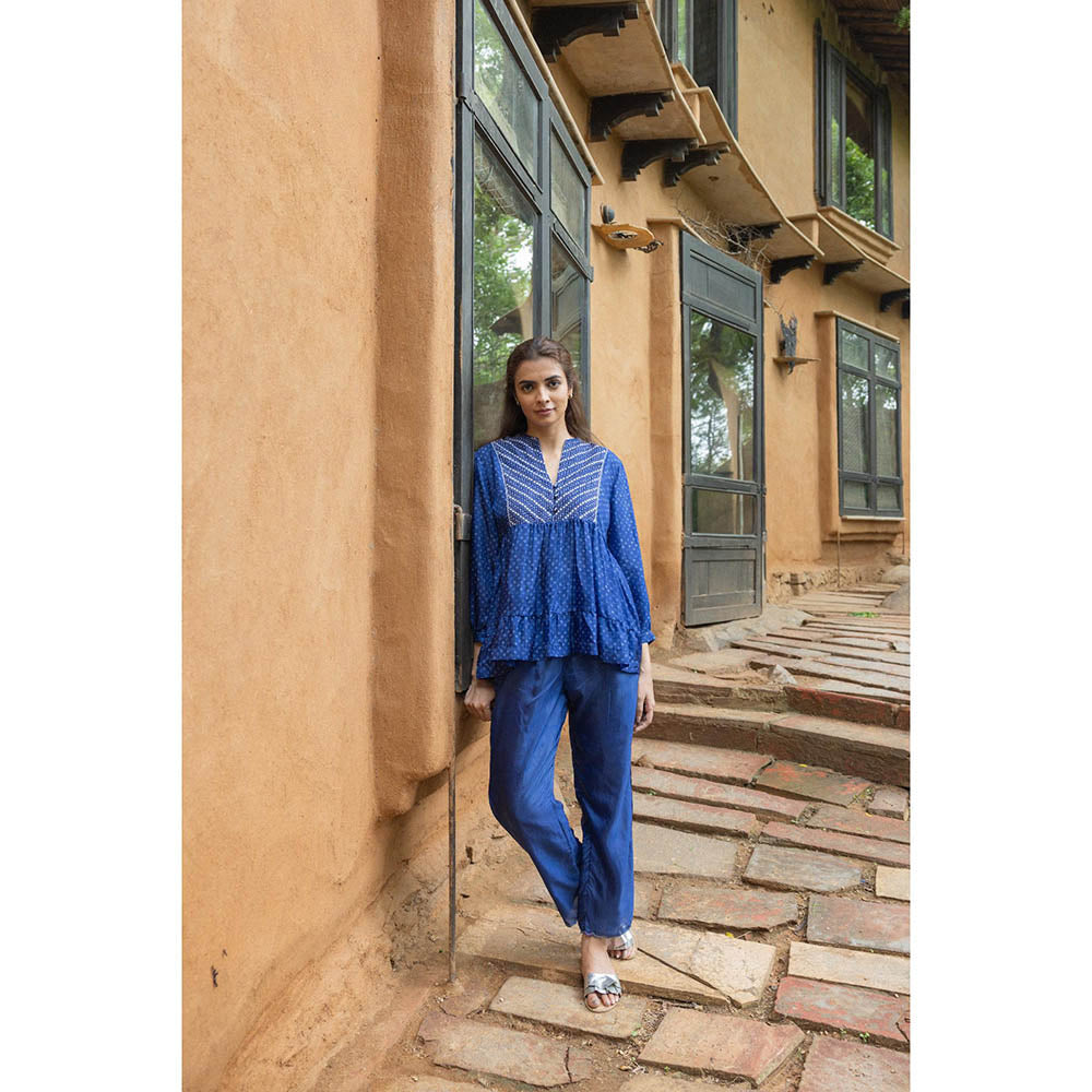 AYAKA Cara Blue Hand Embordered Top