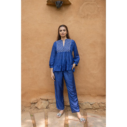 AYAKA Cara Blue Hand Embordered Top