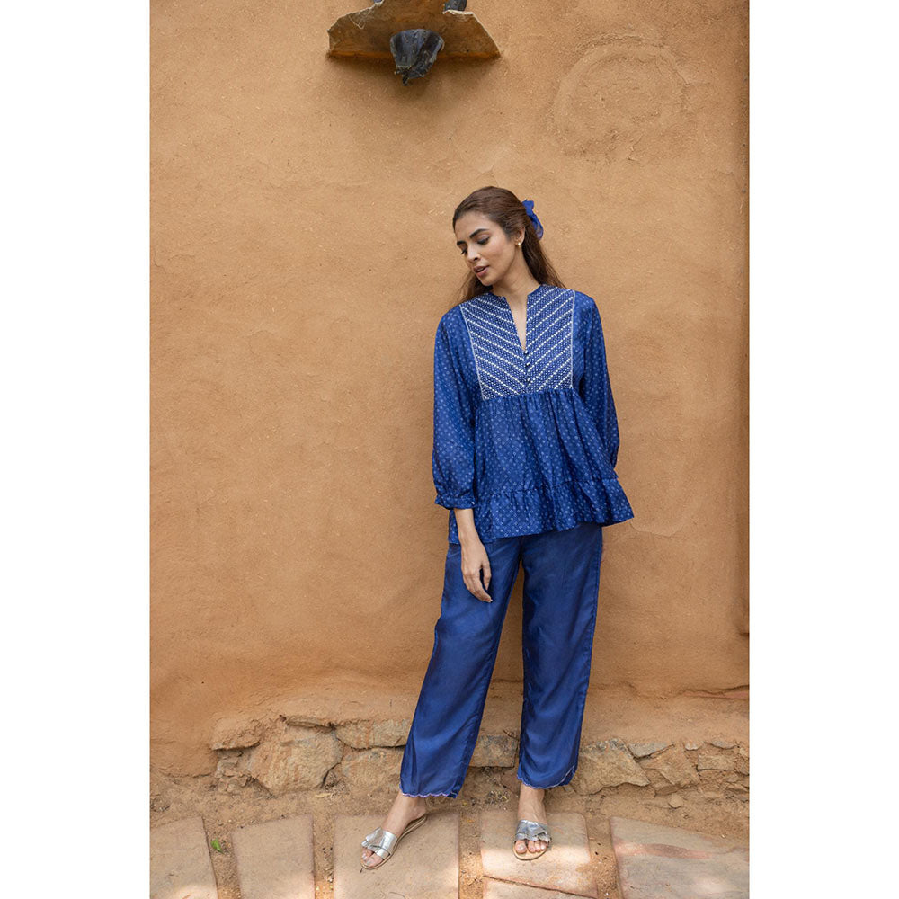 AYAKA Cara Blue Hand Embordered Top