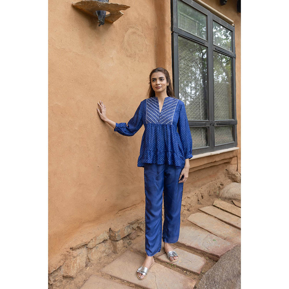 AYAKA Cara Blue Hand Embordered Top