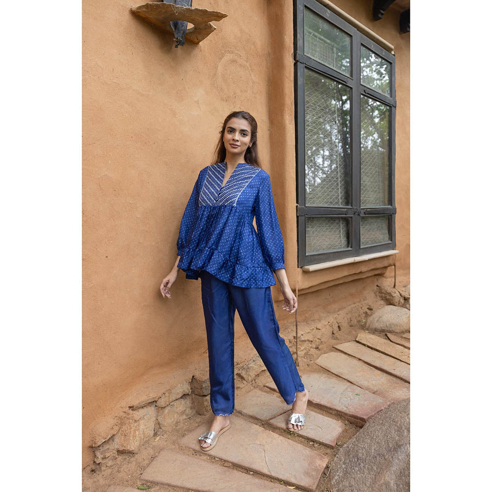 AYAKA Cara Blue Hand Embordered Top