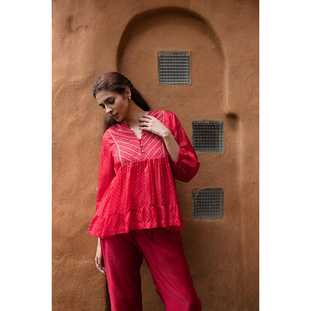 AYAKA Cara Red Hand Embordered Top