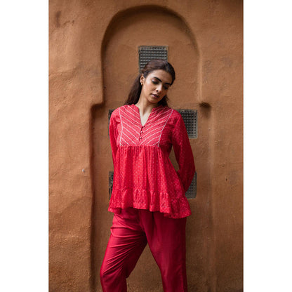 AYAKA Cara Red Hand Embordered Top