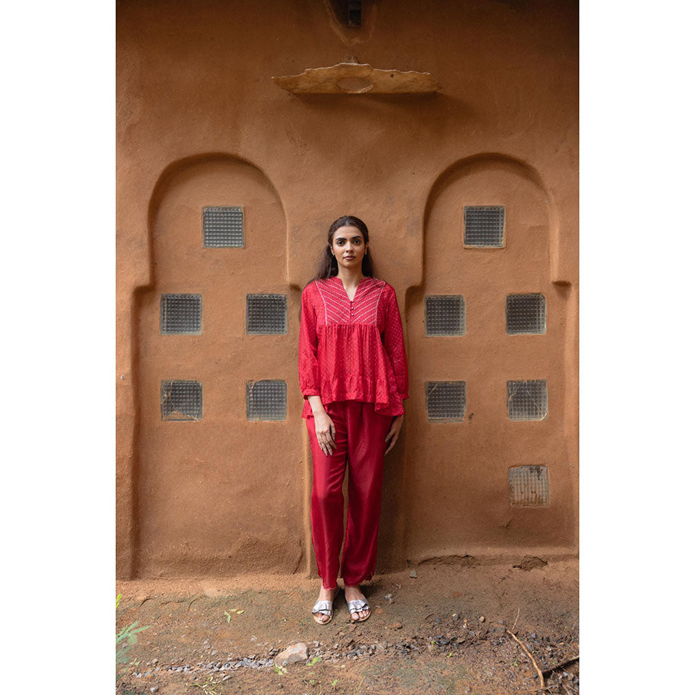 AYAKA Cara Red Hand Embordered Top