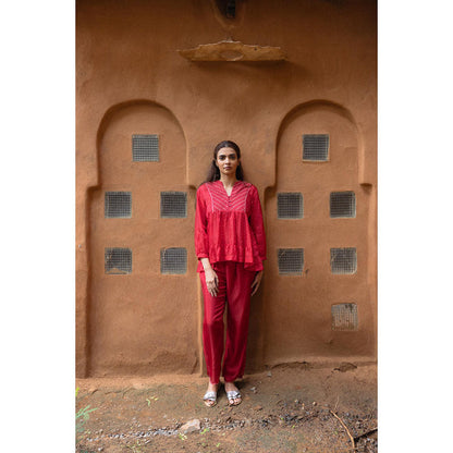 AYAKA Cara Red Hand Embordered Top