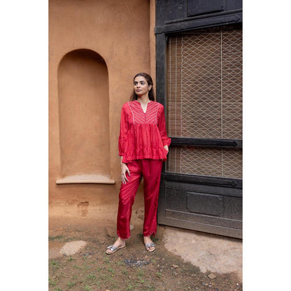 AYAKA Cara Red Hand Embordered Top