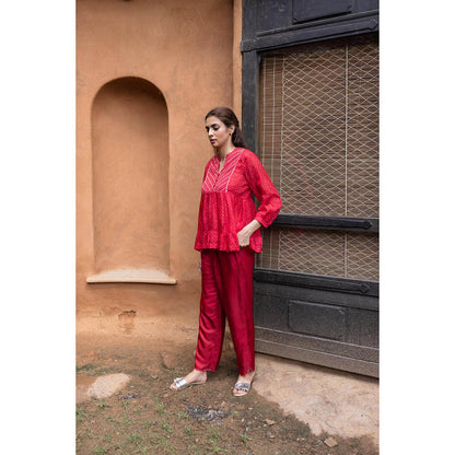 AYAKA Cara Red Hand Embordered Top