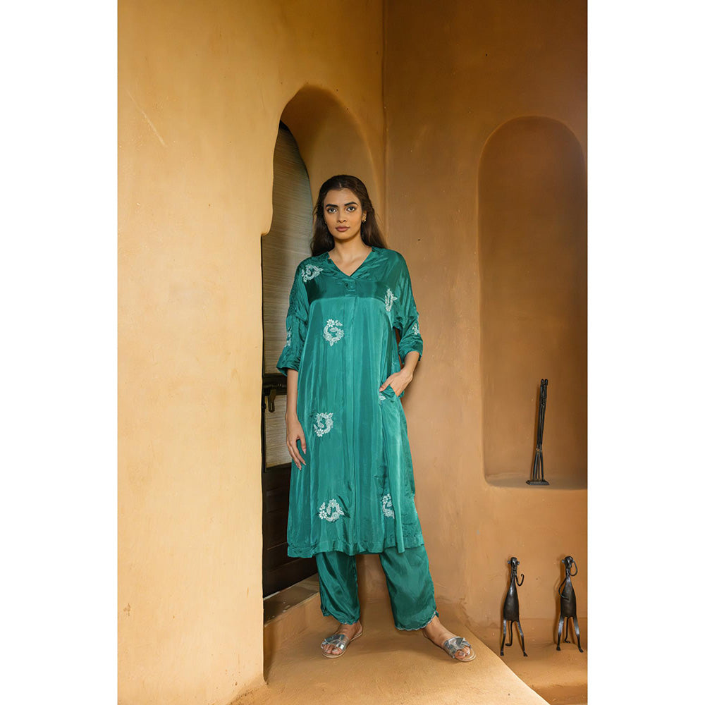 AYAKA Paco Green Embroidered Floral Tunic (Set of 2)