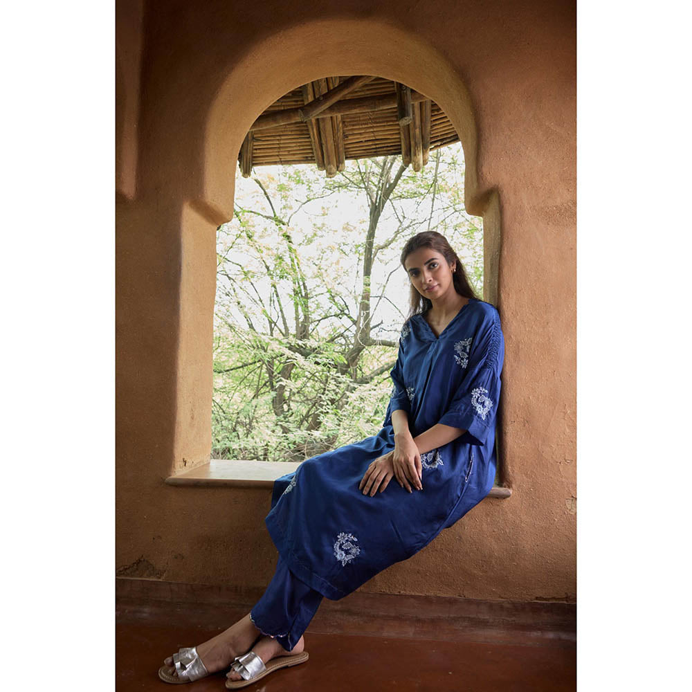 AYAKA Paco Blue Embroidered Floral Tunic (Set of 2)