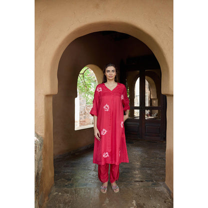 AYAKA Paco Red Embroidered Floral Tunic (Set of 2)