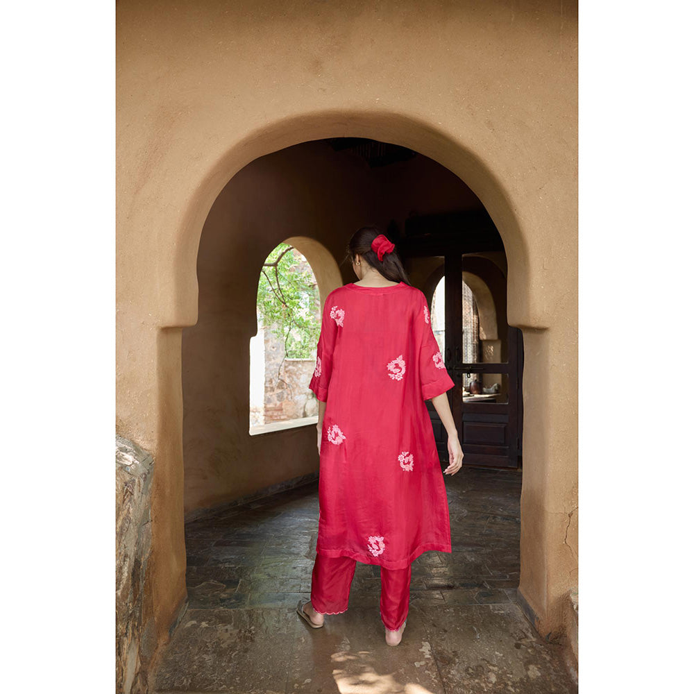 AYAKA Paco Red Embroidered Floral Tunic (Set of 2)