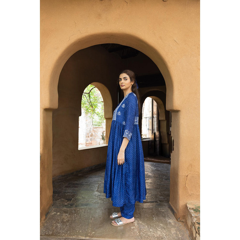 AYAKA Karen Blue Bandhani Print Kurta