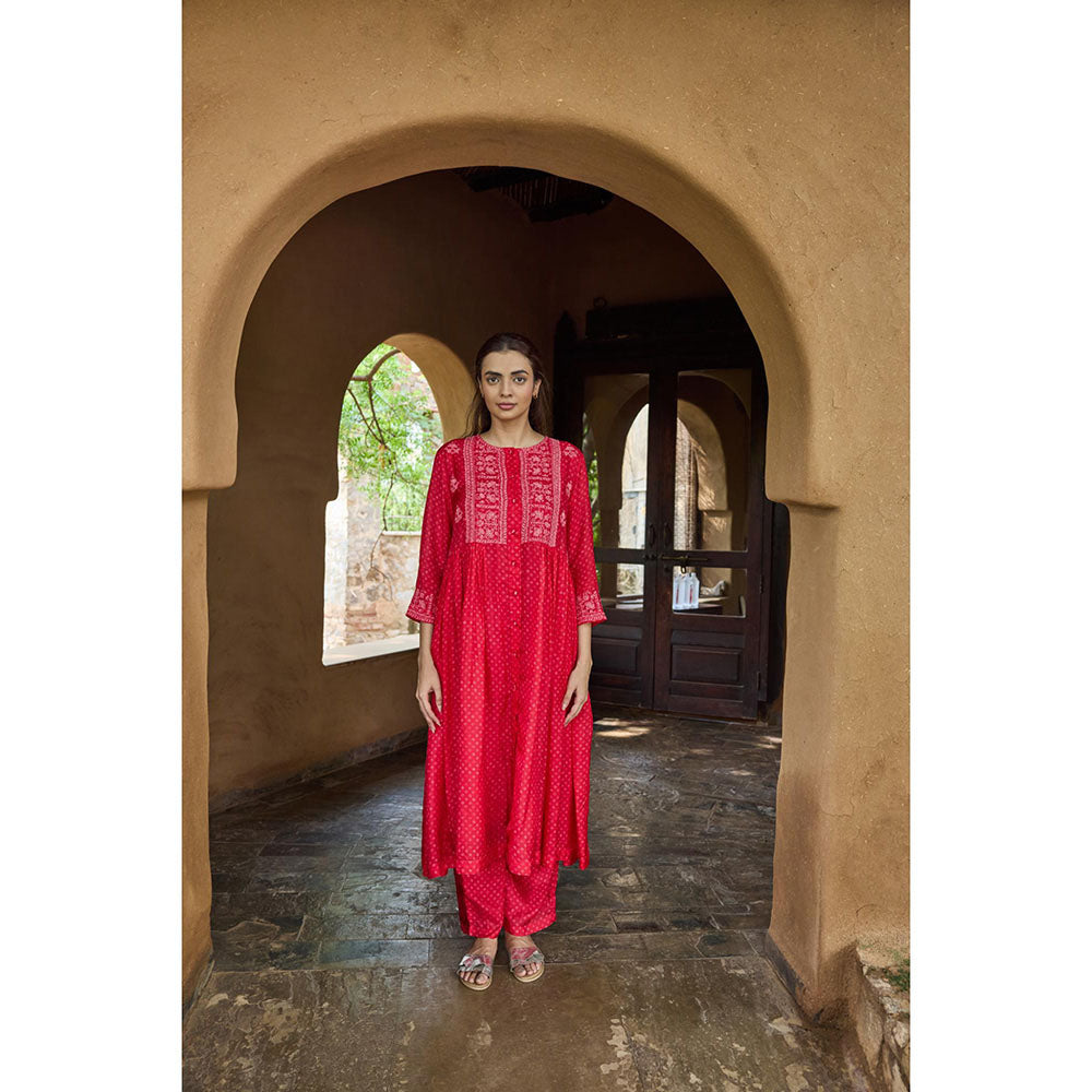 AYAKA Karen Red Bandhani Print Dress