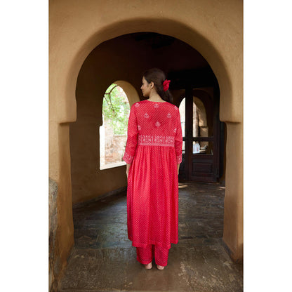 AYAKA Karen Red Bandhani Print Dress
