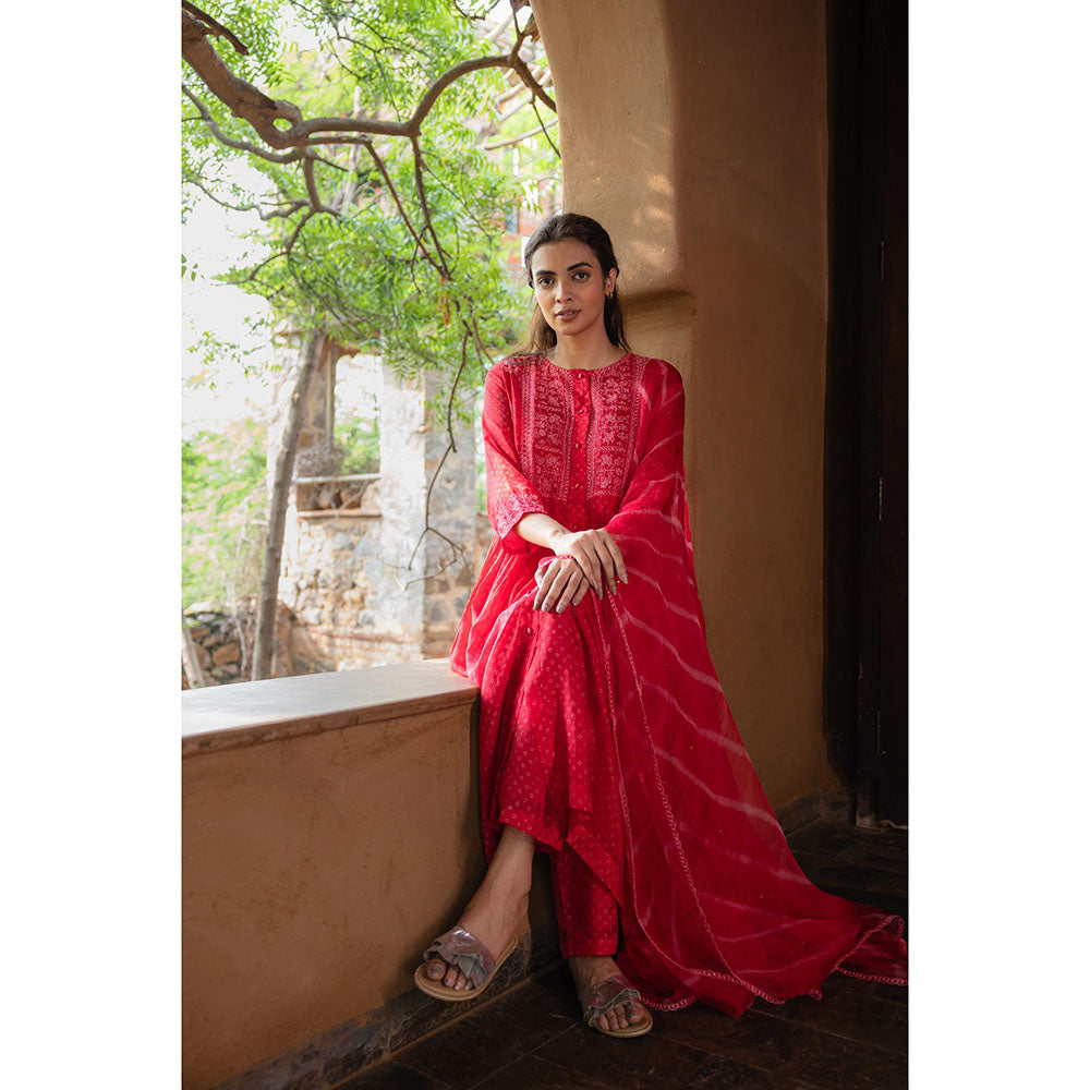 AYAKA Karen Red Bandhani Print Dress